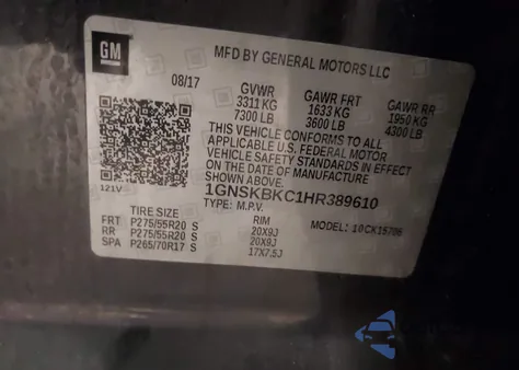 2017 Chevrolet Tahoe Lt z USA, uszkodzony, nr VIN 1GNSKBKC1HR389610